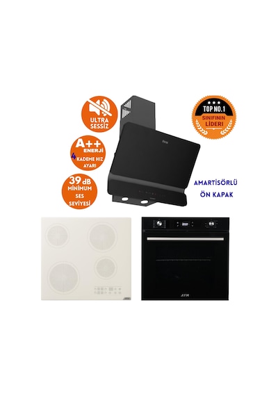 Afm Tech Ve Ferre Sessiz Fca Elektrikli Vitro Siyah Dijital D080-SA + V6-05 + FM7700 Ankastre Set