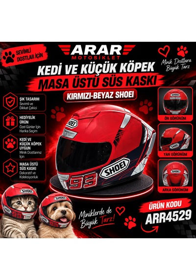 Kedi Ve Küçük Köpek-masa Üstü Süs Kaskı Kırmızı-beyaz Shoeı-4529
