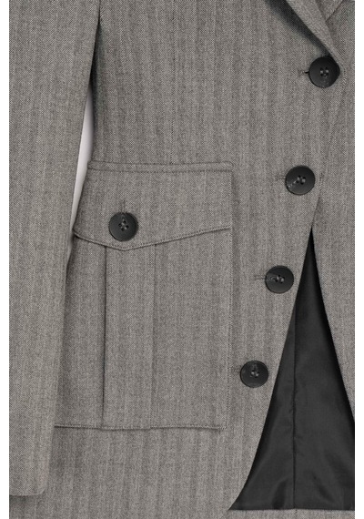 Kadın Gri Körüklü Cepli Apoletli Blazer Gri