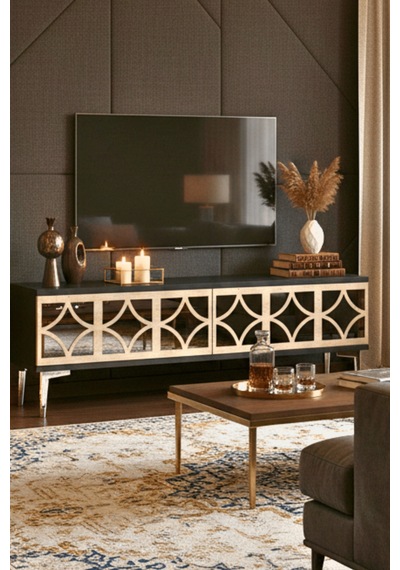 Tsa1236ats - Öztv120 Tv Stand, Tv Sehpası Antrasit - Traverten - Sılver 120cm