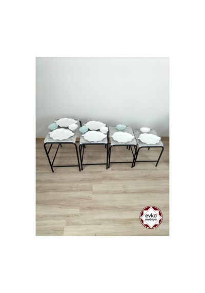 Evko Mobilya Buket Sehpa, 4'lü Zigon Sehpa, Servis Sehpası, Iç Içe Geçen Sehpa, Ahşap Sehpa, Dikdörtgen Sehpa Gri