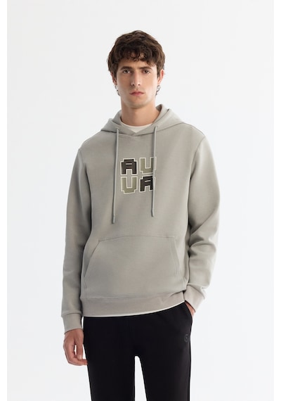Avva Erkek Gri Kapüşonlu Pamuklu Baskılı Elastan Regular Fit Sweatshirt A42y1324