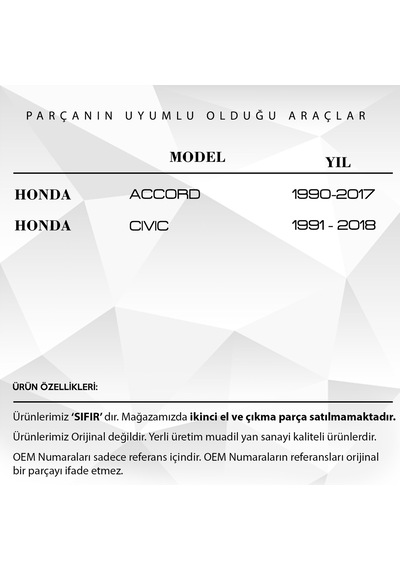 Honda Accord, Civic için Debriyaj-Fren Pedal Lastiği