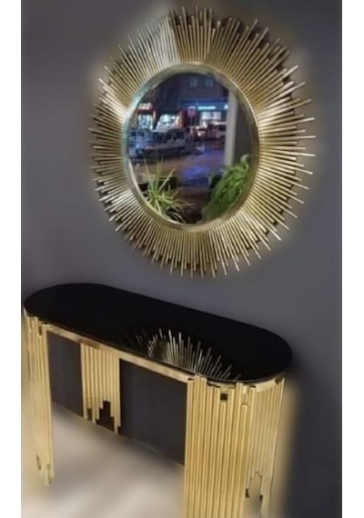 Dresuar NİCE GÜNEŞ Model Metal transmisyon Çelik Gold Renk Kaplama Yuvarlak Güneş Ayna El Yapım Gold