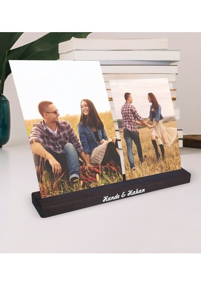 Kişiye Özel 2 Fotoğraflı Ahşap Stand