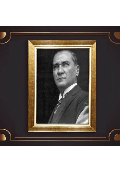 Altın Varaklı Çerçeveli Paspartulu Atatürk Tablo Hk1267