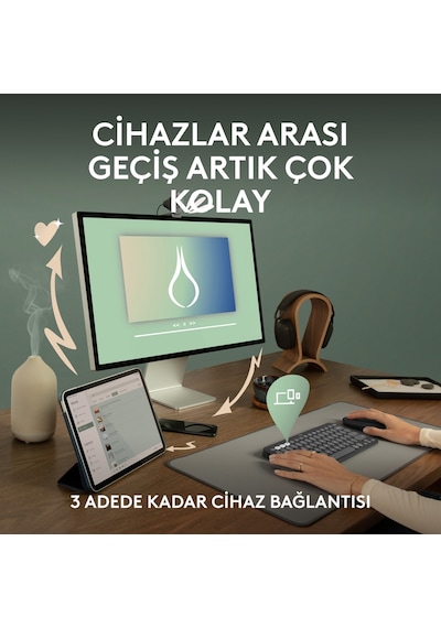 Logitech K380s Pebble Keys 2 Çoklu Cihaz Özellikli Bluetooth Türkçe Q Klavye - Siyah