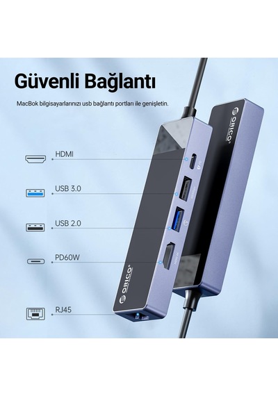 Tr Type-c Pd100w 4k 30hz Hdmı 3.5mm Jak Sd Tf Kart Okuyucu 3 Usb Portlu Hub Çoklayıcı