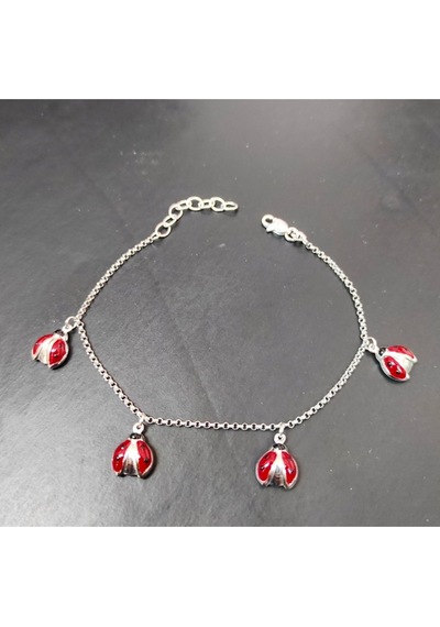 Oriental Kuyumculuk Jewellery Uğur Böceği Gümüş Bileklik Kırmızı