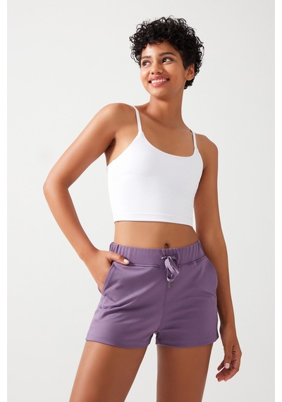 Los Ojos Kadın Lila Cepli Beli Lastikli Basic Fit Spor Şort Shorts Lila