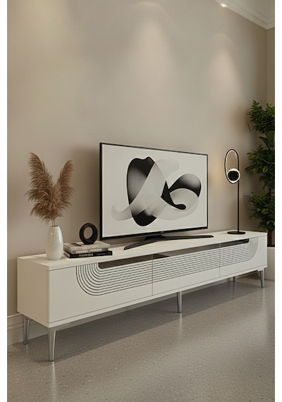 Tsa1805bs Meyra Tv Sehpası Beyaz-sılver 180cm Beyaz - Gümüş