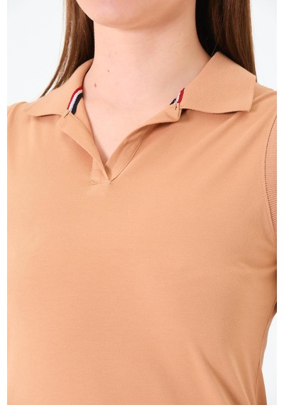 Sortie Collection Polo Yaka Kolsuz Spor Mini Elbise Bej
