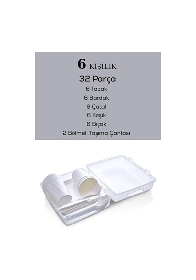 Mithra Life 6 Kişilik Çantalı Beyaz Çatal Bıçak Kaşık Ve Tabak Piknik Seti Mıt1232 Diğer