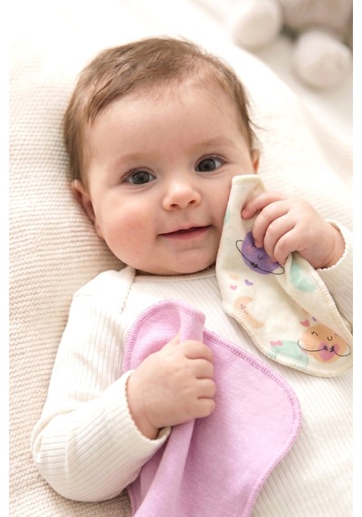 Just Inner Kız Bebek 6'lı Pamuklu Ağız Mendili Ayışığı Desenli Kutulu Set Nefes Alan Doku 684202 Lila