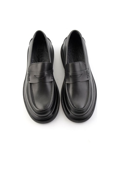 Bambi Siyah Antik Hakiki Deri Erkek Loafer Ayakkabı E01820604841