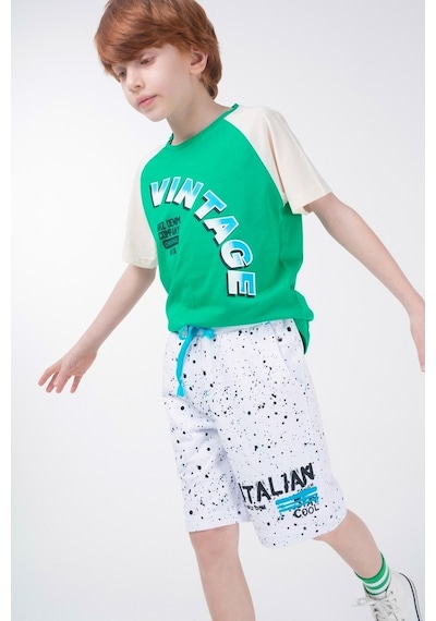 Brz Kids Reglan Kollu Baskılı Erkek Çocuk Kısa Kollu T-Shirt Yeşil
