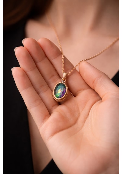 Kadın Bakır Kolye Doğal Mistik Topaz Taşlı Minimal Model Kolye Diğer