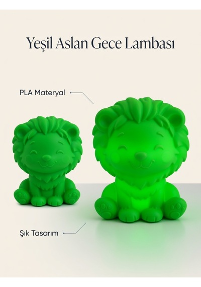 Aslan Modern Dekoratif Ev Hediyesi Tasarım Lamba - Aslan Figürlü Gece Lambası Yeşil