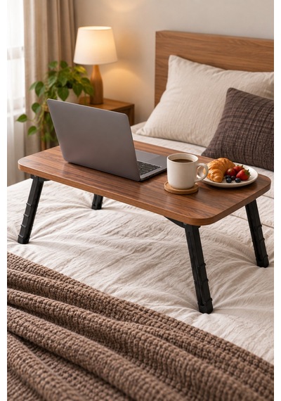 Sulorahome Katlanır Laptop Ve Kahvaltı Sehpası Kahverengi Ceviz