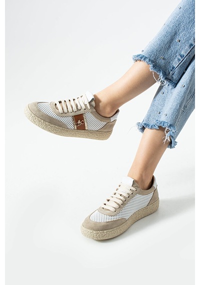 Dericia Shoes Bloom Hakiki Deri Günlük Rahat Kadın Sneaker Bej