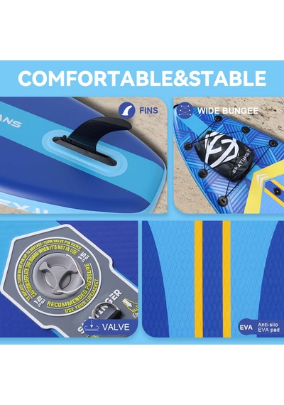 Plans Mavi Stand Up Paddle Board 335x84x15 Cm Ölçülerinde Şişme Sörf Tahtası Full Set