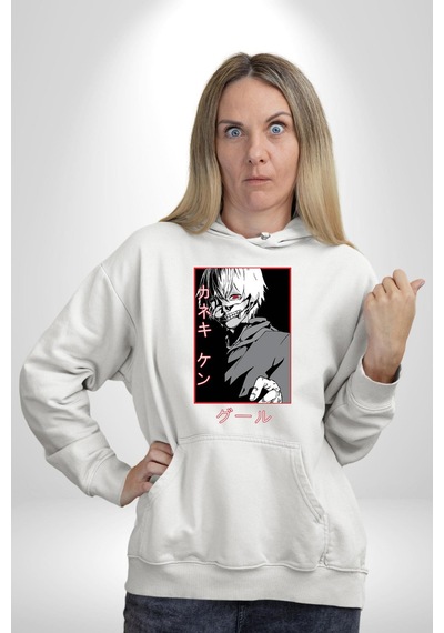 Kaneki Ken Kuma Japon Anime Şeytan Kadın Erkek Beyaz Kapüşonlu Sweatshirt Hoodie Beyaz