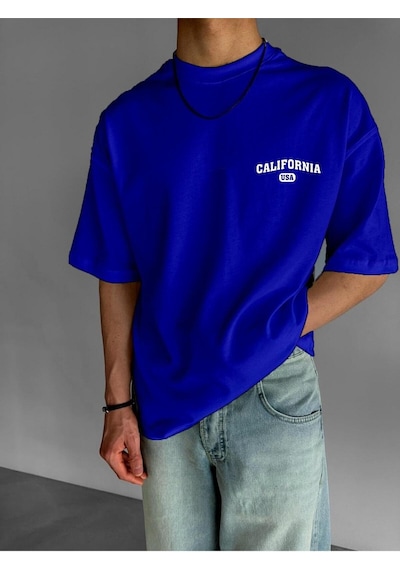Calıfornıa Usa Baskılı Oversize Tişört Lacivert