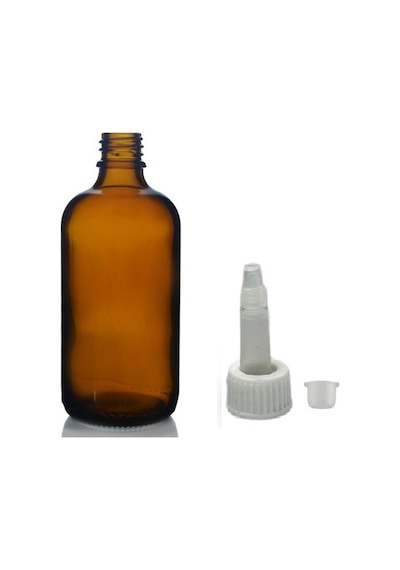100ml Kahverengi Cam Şişe Getamisin Kapak, 12 Adet, Plastik Üstten Damlalıklı Şişe, Damlatmalı Şişe, Damlatıcı Şişe