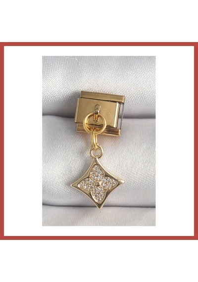 Bezos 316l Çelik Gold Renk Sallantı Zirkon Taşlı Çiçek İşlemeli Nomination Charm Erdotıca