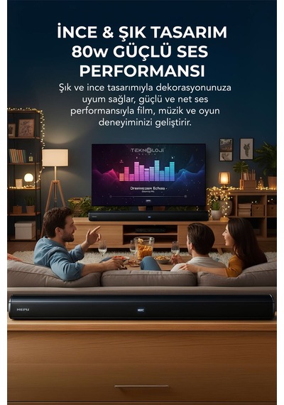 Hp-tv05 Soundbar Kablosuz Ev Sinema Sistemi Stereo Hd Ses Kalitesi 80w Led Ekranlı