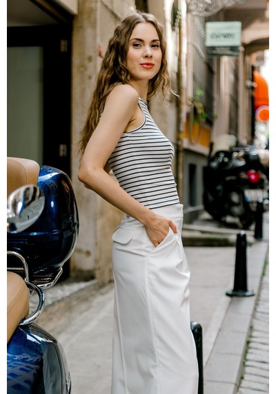 Cotenconcept 2 Adet Halter Yaka Fitilli Fitted Askılı Tişört-siyah-beyaz Beyaz - Siyah
