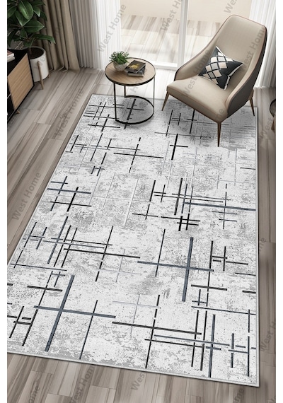 West Home Dijital Baskı Yıkanabilir Kaymaz Taban Salon Halısı Mutfak Halısı Yolluk Wh 488 Grey
