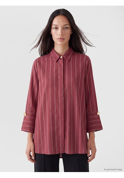 Lcw Everyday Bordo Çizgili Kadın Gömlek Tunik