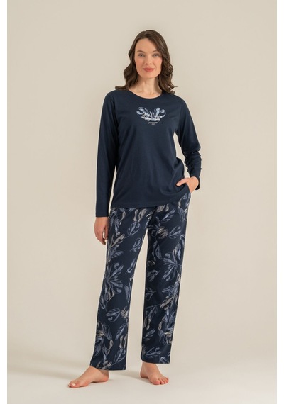 Pierre Cardin Kadın You Look Amazing Today Lacivert Uzun Kol Pijama Takım Pc9257-s-v1 Pc9257-s-v1
