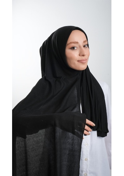 Hürrem Bone Siyah Pratik Hazır Geçmeli Tesettür Şal Örme Kumaş Sade 2118_01