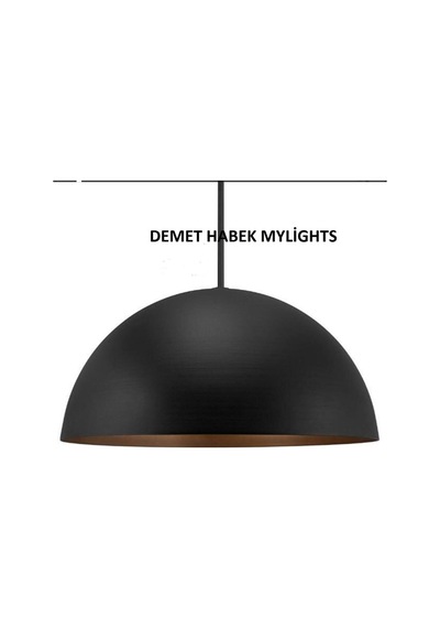 Retro 50cm Metal Rustik Avize Siyah Içi Bakır Plofonyer Avize Siyah