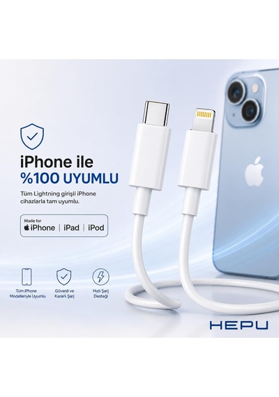 Hp-nyk001 Nova Series Type-c To Lightning 27w Hızlı Şarj Ve Veri Transfer Kablosu 1 Metre İphone Uyumlu Aşırı Akım Korumalı Beyaz