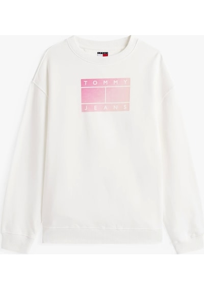 Tommy Jeans Tjw Rlx Gradıent Flag Crew Kadın Beyaz Kazak Dw0dw21396ybl Beyaz