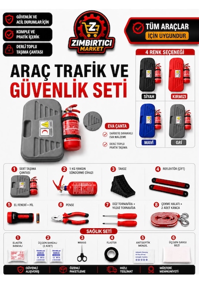 Trafik Ve Lüx İlk Yardım Setli Tüvtürk Onaylı Yeni Mevzuata Uygun Gri