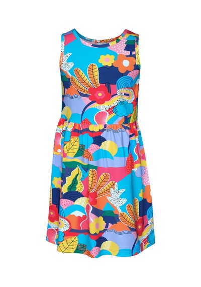 Lovetti Kız Çocuk Sunny Garden Desen Kolsuz Elbise 5757-115 Çok Renkli
