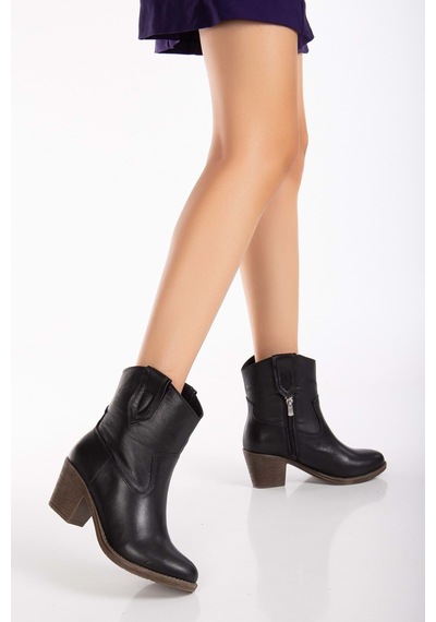 Analin Shoes Kadın Hakiki Deri Western Kovboy Bot Siyah
