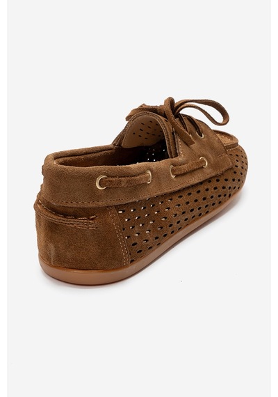 Luvishoes Stevo Taba Süet Hakiki Deri Delikli Bağcıklı Kadın Loafer Ayakkabı