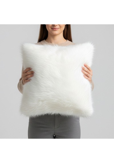 Elite Peluş Dekoratif Kırlent Kılıfı 45x45 Cm - Peluş Kırlent Kılıfı 1 Adet Beyaz