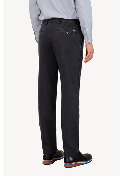 Erkek Gri Regular Fit Kanvas Spor Çizgili Pantolon