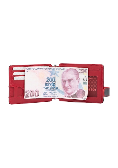 Tergan Siyah-Kırmızı Deri Unisex Kredi Kartlık 01637I13