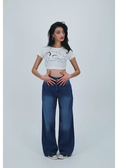 Paradise Batman Baskılı Dark Blue Baggy Jean Çok Renkli