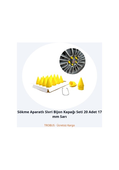 Trobus Sökme Aparatlı Sivri Bijon Kapağı Seti 20 Adet 17 Mm Sarı