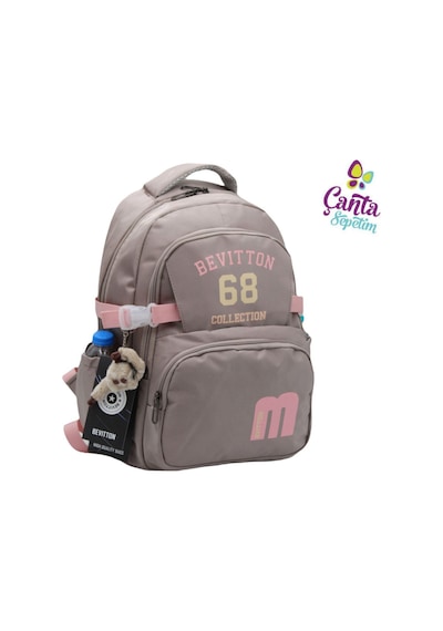 Özel Su Geçirmez Kumaş Unisex Okul Çantası Gripembe Gri - Pembe Gri - Pembe