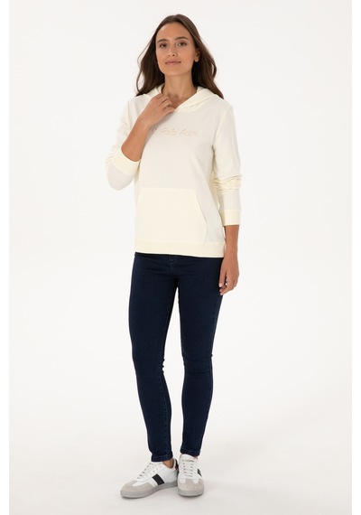 U.S. Polo Assn. Kadın Krem Kapüşonlu Sweatshırt 50313559-VR256