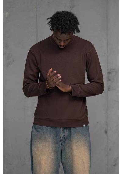 Fbı Slimfit Modal Kumaş Baharlık Sıfır Yaka Likralı Sweatshirt Kahverengi